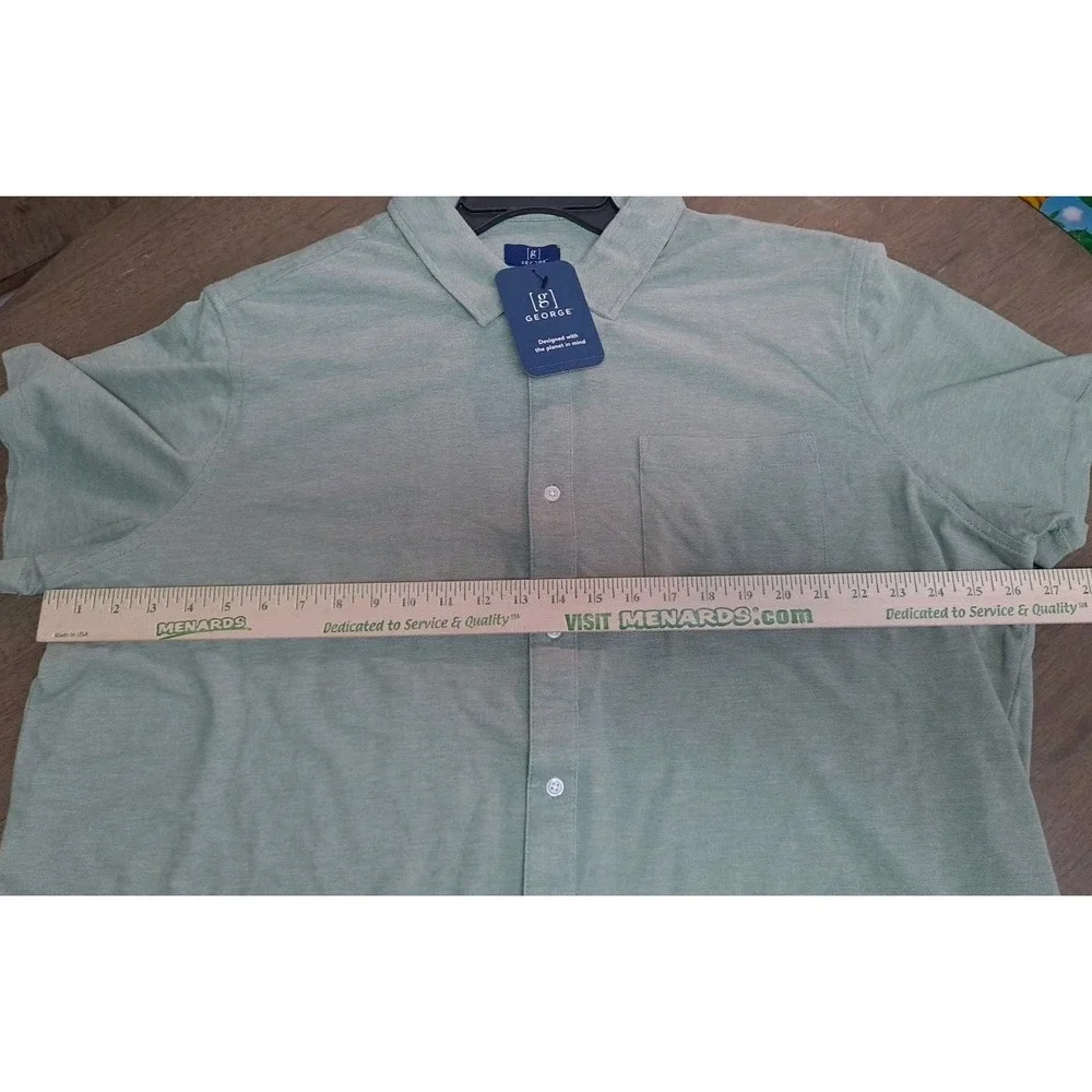 GEORGE Knit Button Down Collared Men's Shirt Size 2XL 50-52 Faded Spruce‎